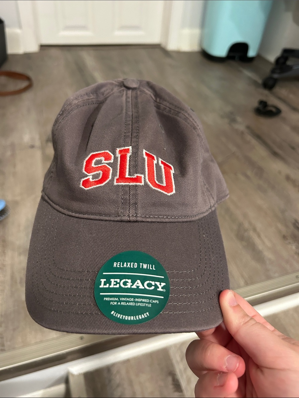 St. Lawerence University Legacy Gray Baseball Cap with Red SLU Embroidery